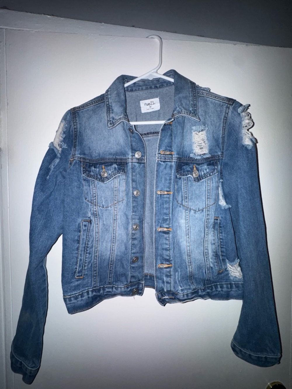 Rue21 Washed Blue Distressed Denim Jacket